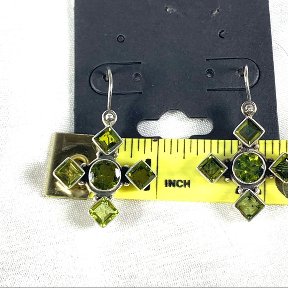 Green bezel cross dangle sterling earrings - Picture 6 of 6